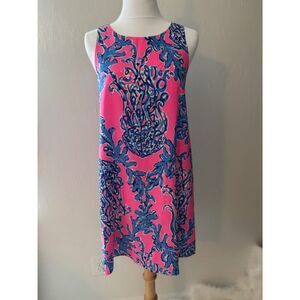 Lilly Pulitzer 100% Silk Dress Multicolor Pink/Blue Sleeveless Slip On Sz XS ***